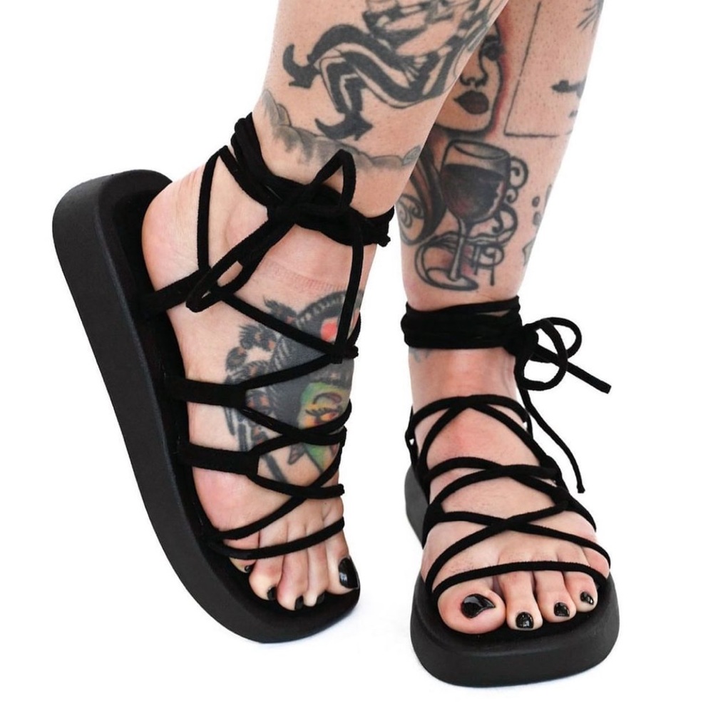 Foxblood Tie Up Platform Black Sandals size 11 — Worn Once